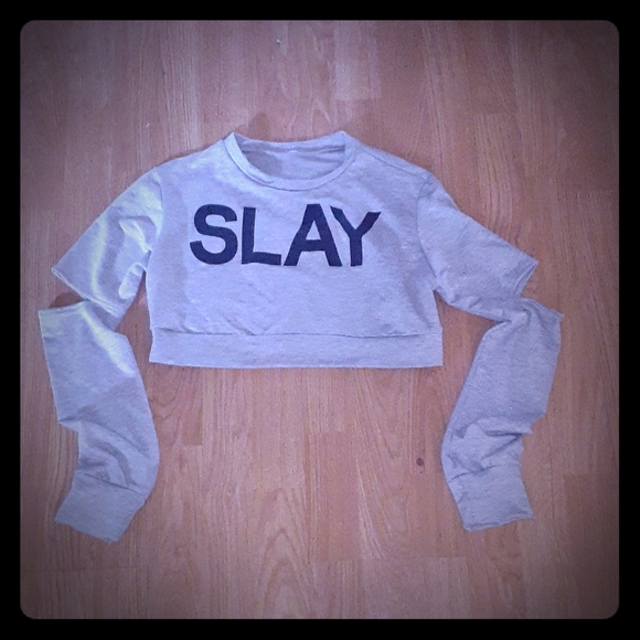 Slay Cropped Shirt with Cut-Out Elbows - Picture 1 of 4